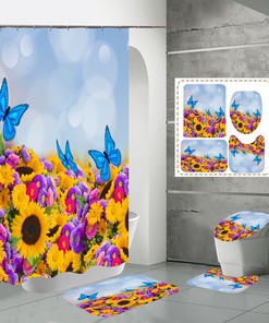 Adorable 3D Sunflower Butterfly Shower Curtain For Your Bathroom