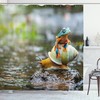 Adorable And Cute Frog Above The Snail Print Shower Curtain, Perfect Bathroom Decor Idea For Animal Lovers