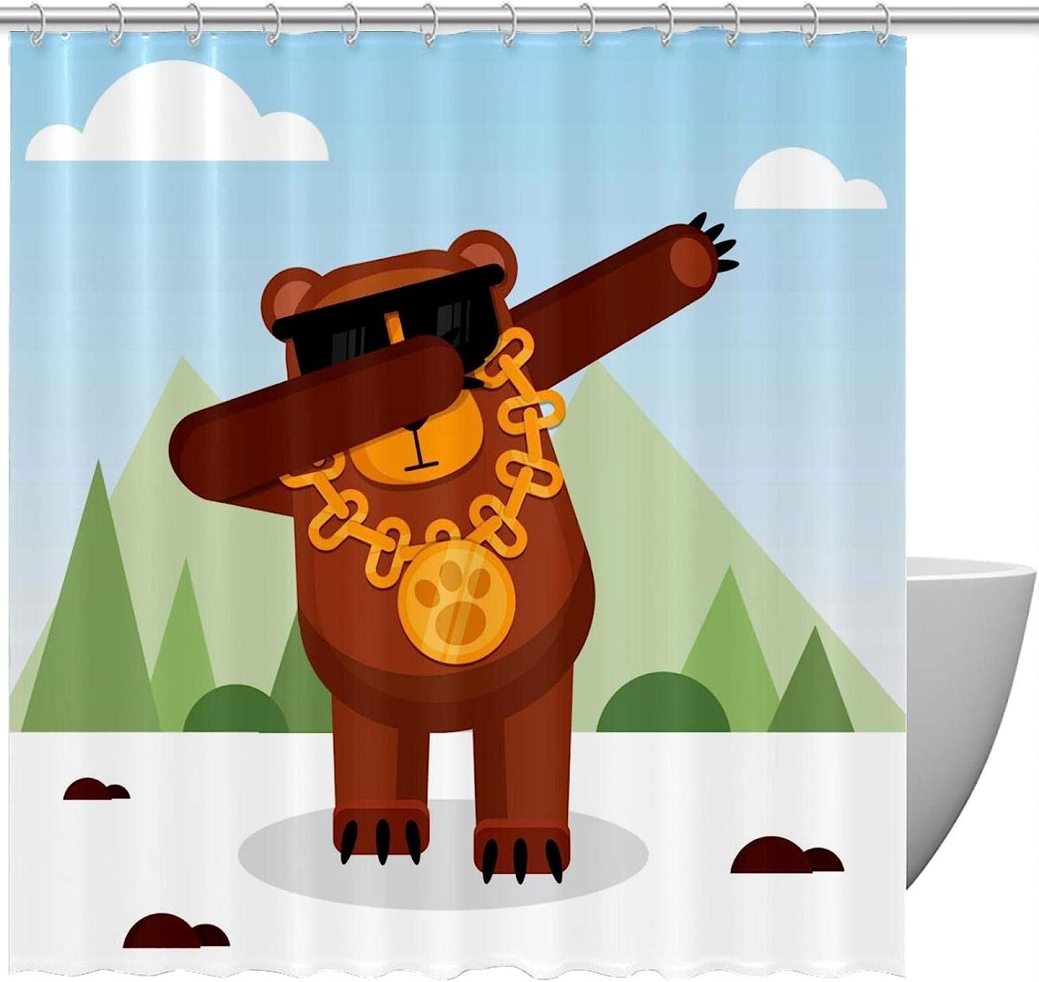 Adorable Bear Animal Design Shower Curtain For Kids And Adults