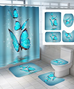 Adorable Blue Butterfly Waterproof Shower Curtain For Natural And Serene Bathroom Decor