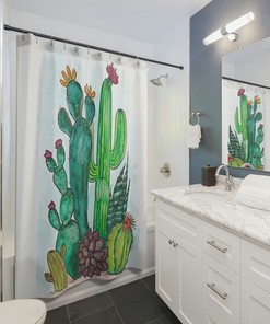 Adorable Cactus Shower Curtain For A Desert-Inspired Bathroom