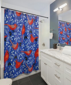 Adorable Cardinal Bird Shower Curtain - Perfect Gift For Housewarming, Christmas And Birthdays