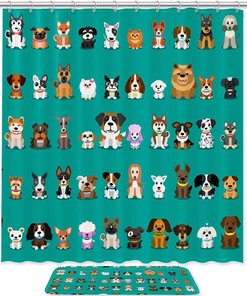 Adorable Cartoon Cute Dog Waterproof Shower Curtain For Animal Lovers