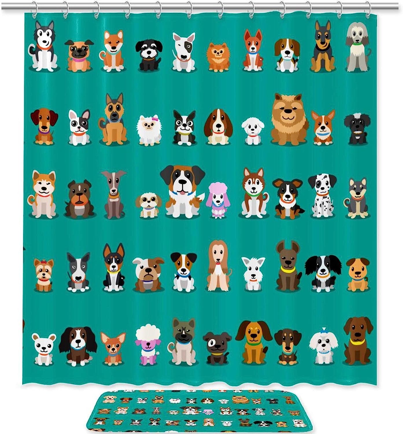 Adorable Cartoon Cute Dog Waterproof Shower Curtain For Animal Lovers