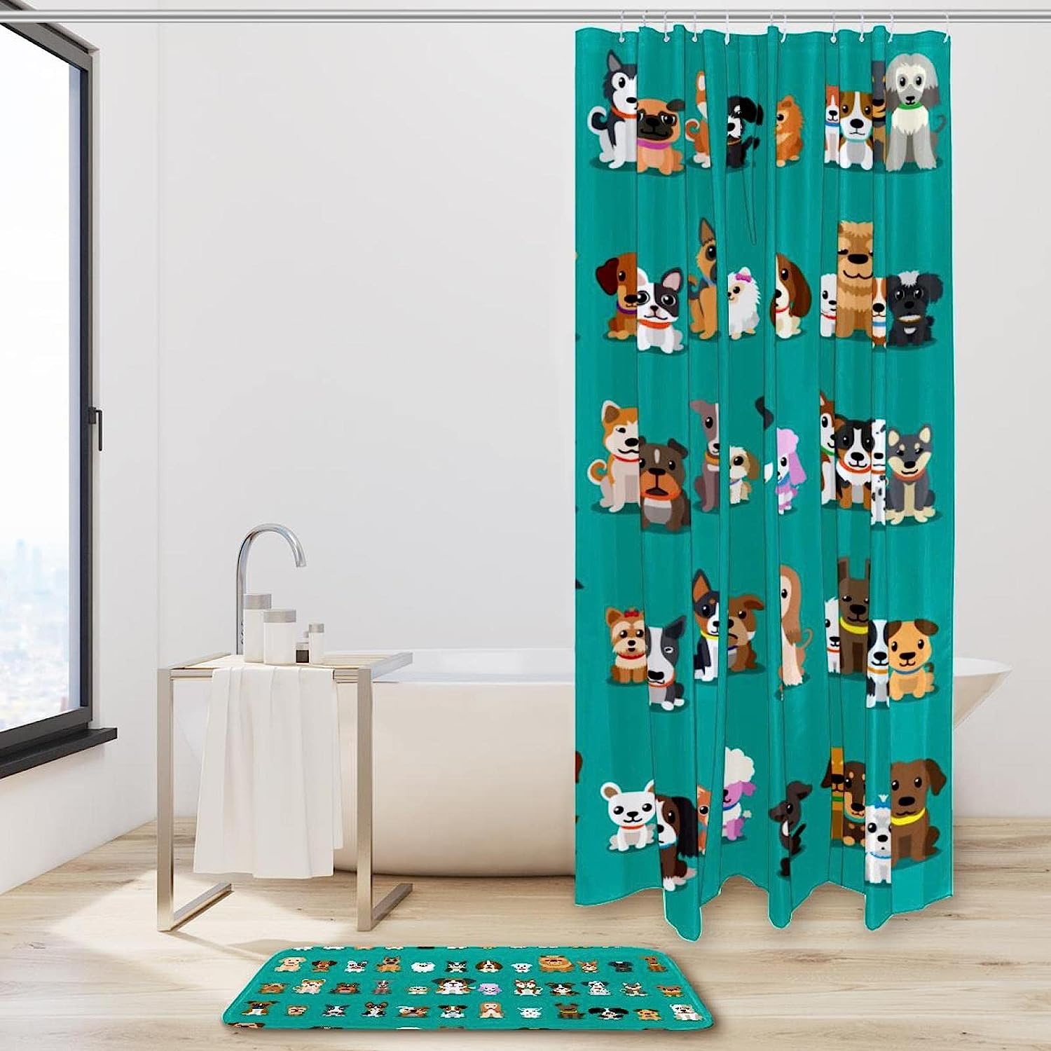 Adorable Cartoon Cute Dog Waterproof Shower Curtain For Animal Lovers - Image 2