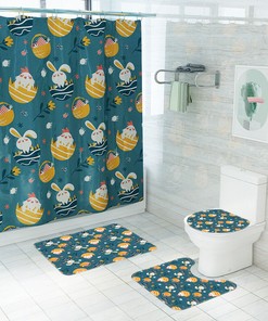 Adorable Cartoon Easter Egg Rabbit Chick Shower Curtain