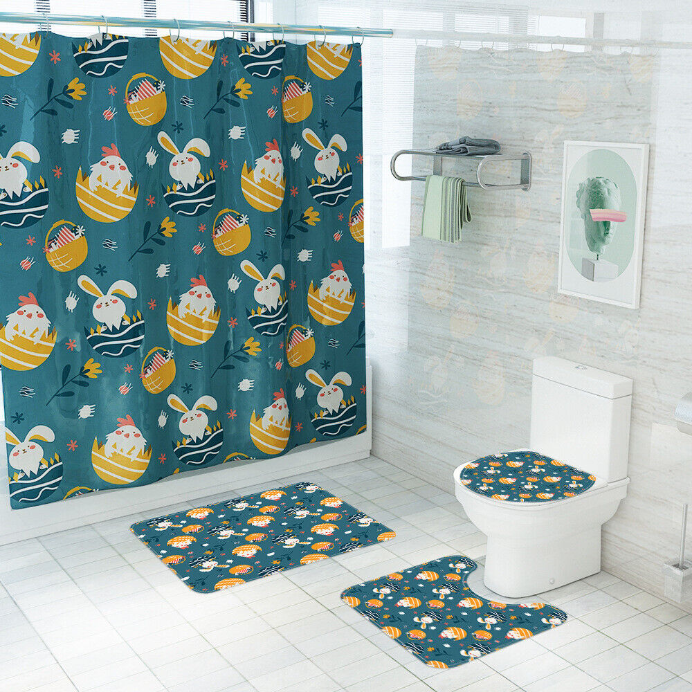 Adorable Cartoon Easter Egg Rabbit Chick Shower Curtain