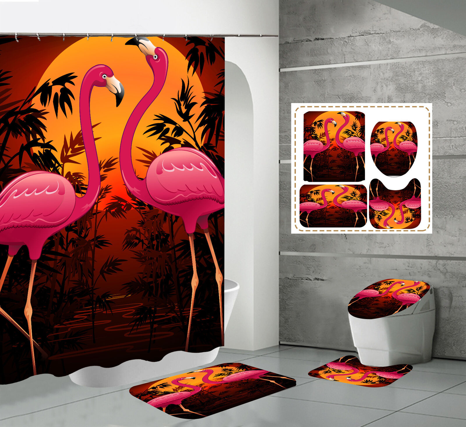 Adorable Cartoon Flamingos Animal Print Shower Curtain For Your Bathroom Decor