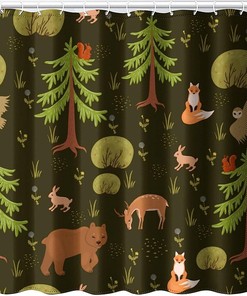 Adorable Cartoon Forest Shower Curtain Perfect For Wildlife And Nature Lovers
