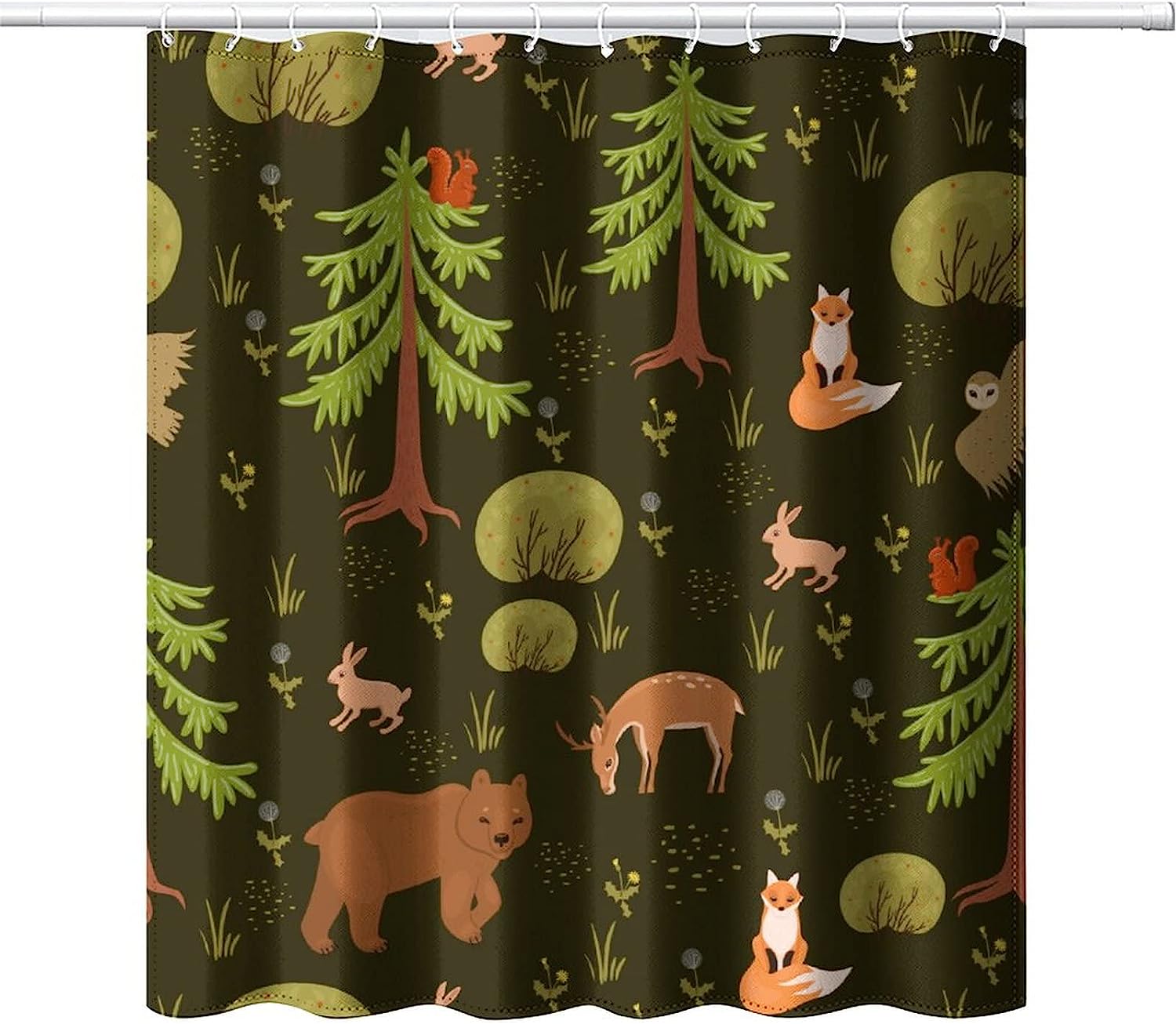 Adorable Cartoon Forest Shower Curtain Perfect For Wildlife And Nature Lovers