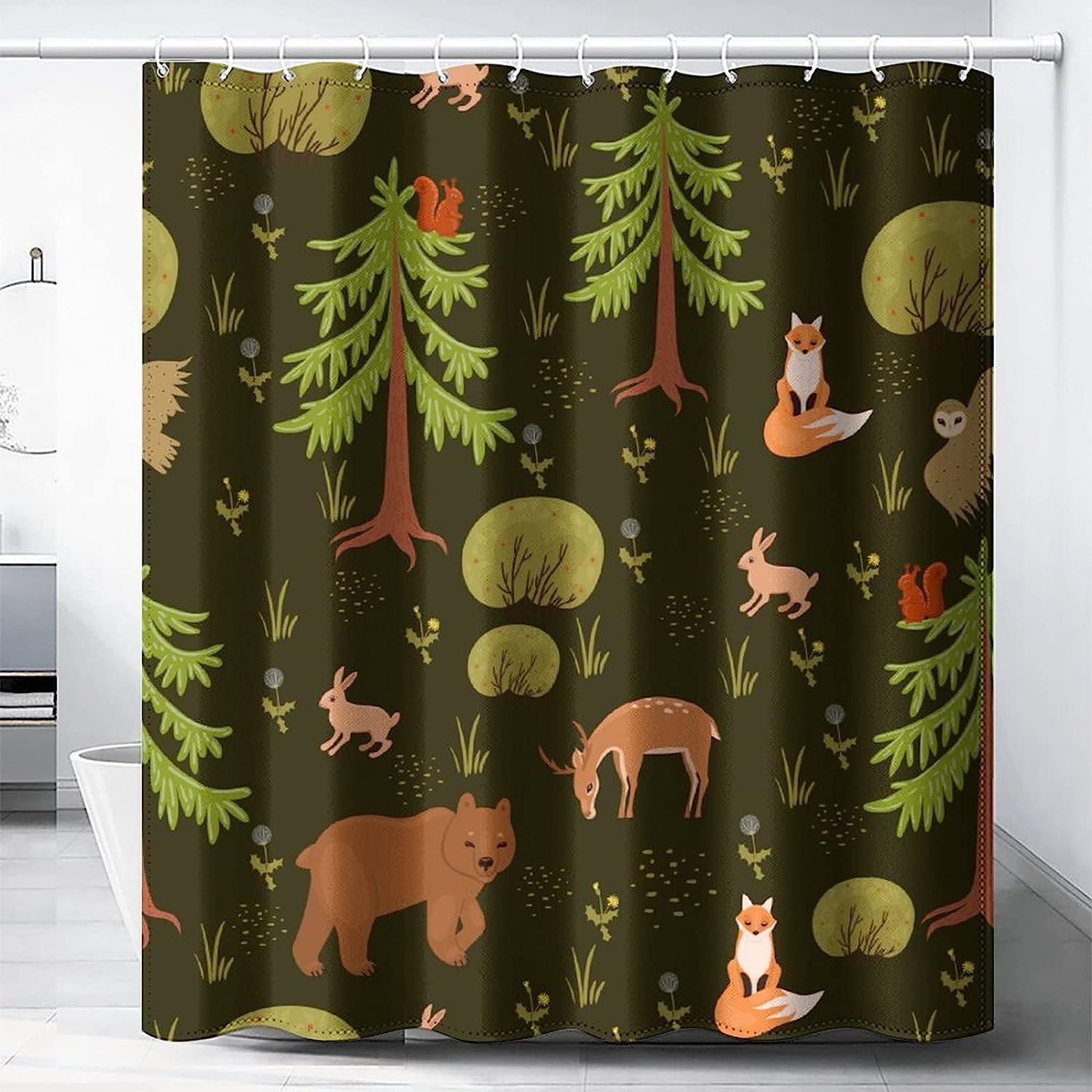 Adorable Cartoon Forest Shower Curtain Perfect For Wildlife And Nature Lovers - Image 2