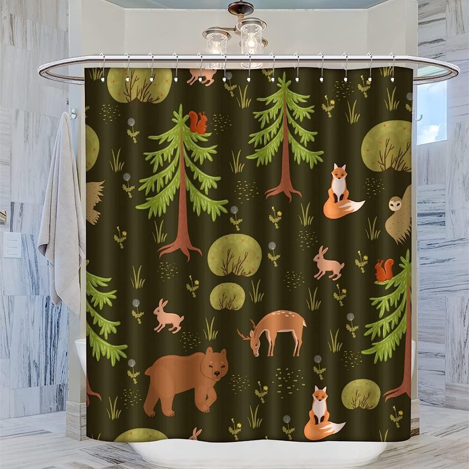Adorable Cartoon Forest Shower Curtain Perfect For Wildlife And Nature Lovers - Image 3