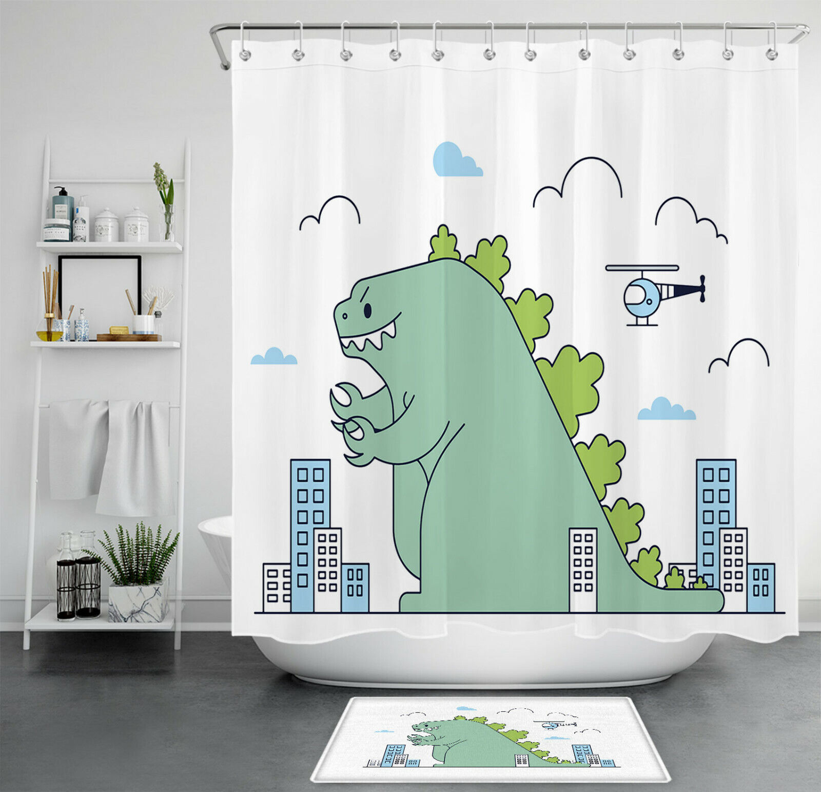 Adorable Cartoon Giraffe Heart Pattern Waterproof Fabric Bathroom Shower Curtain