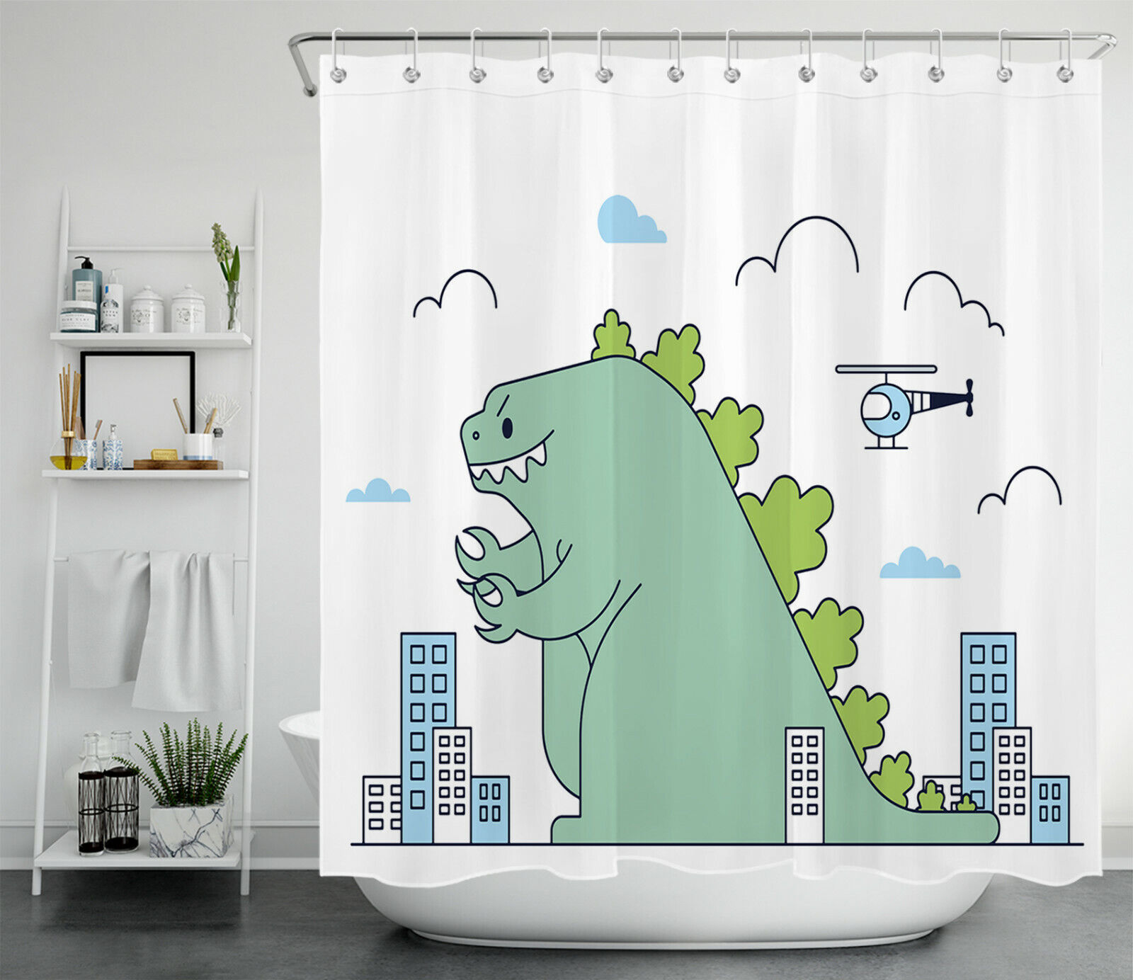 Adorable Cartoon Giraffe Heart Pattern Waterproof Fabric Bathroom Shower Curtain - Image 2