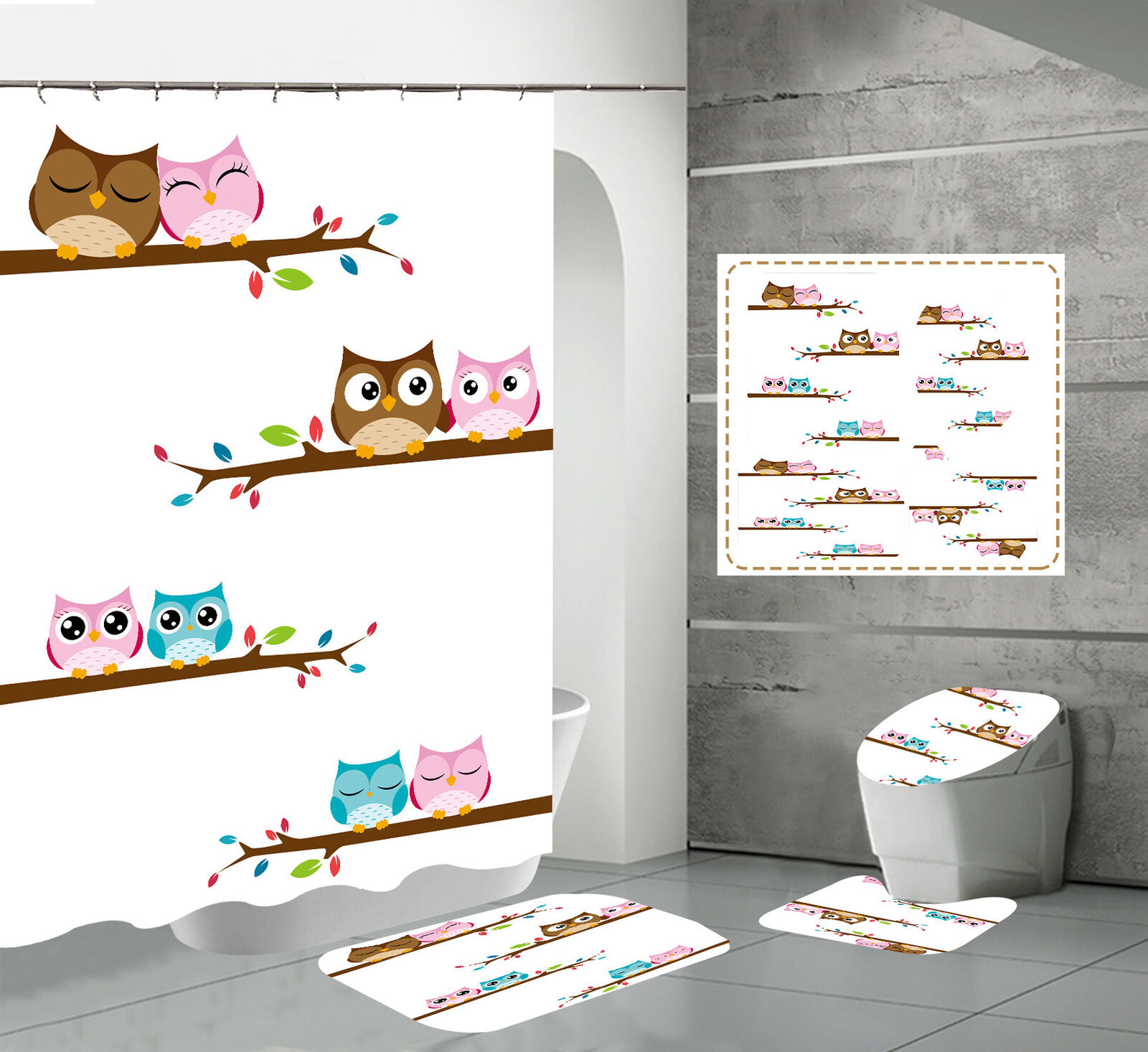 Adorable Cartoon Owl Waterproof Shower Curtain For Bathroom