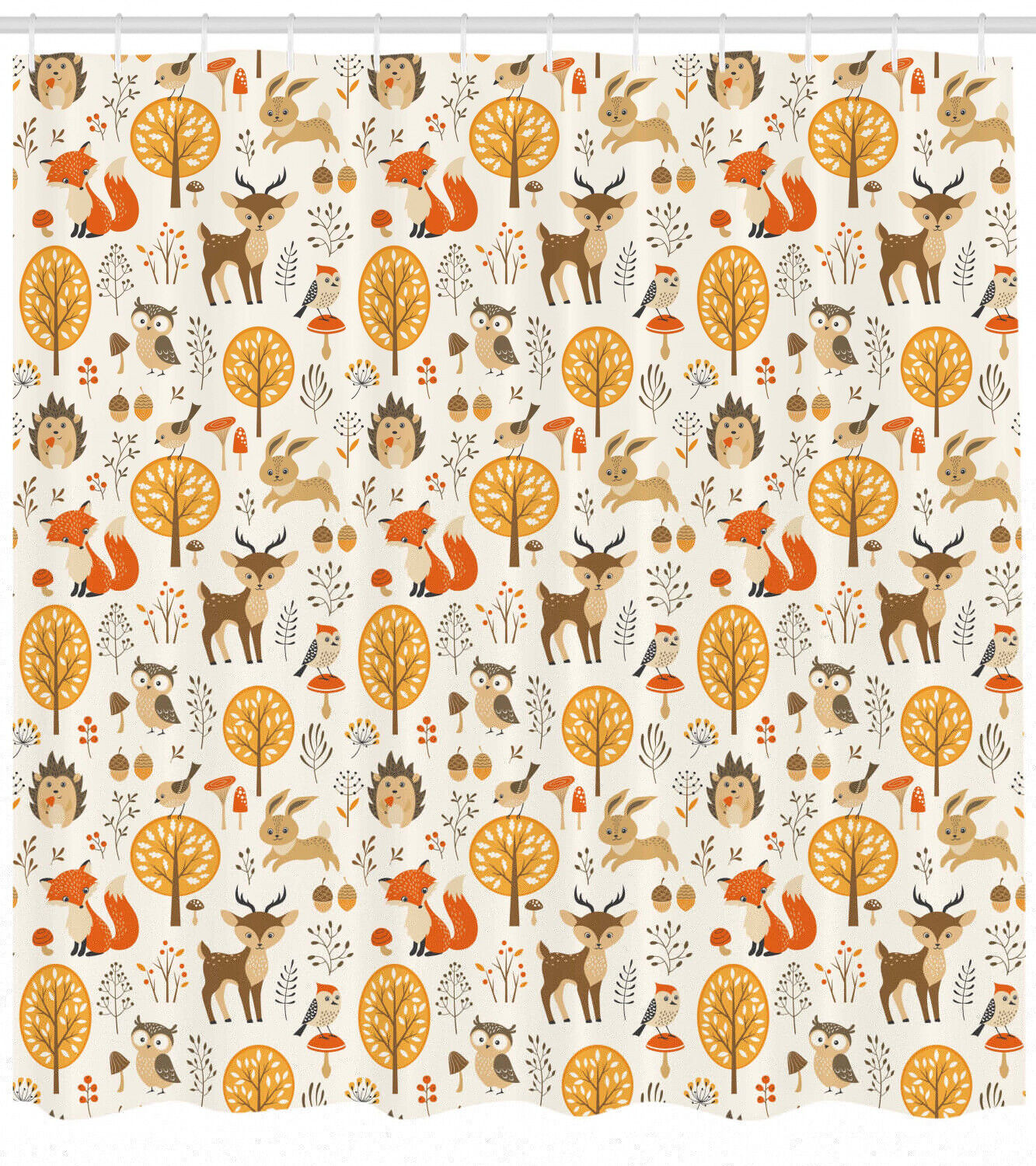 Adorable Cartoon Shower Curtain With Baby Owls Deers Birds Print For Kids Bathroom Decor - Image 2