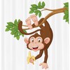 Adorable Cartoon Shower Curtain With Monkey And Banana Tree Print For Kids Bathroom Decor