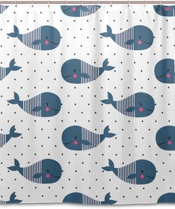 Adorable Cartoon Whales Shower Curtain, Kids Bathroom Decor 