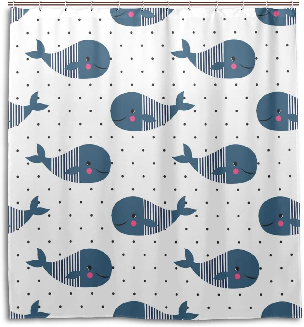 Adorable Cartoon Whales Shower Curtain, Kids Bathroom Decor