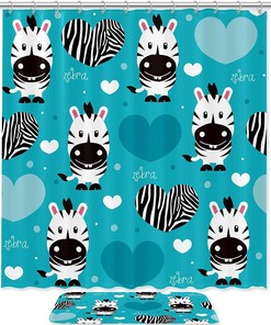 Adorable Cartoon Zebra Love Pattern Shower Curtain Made Of High Quality Fabric