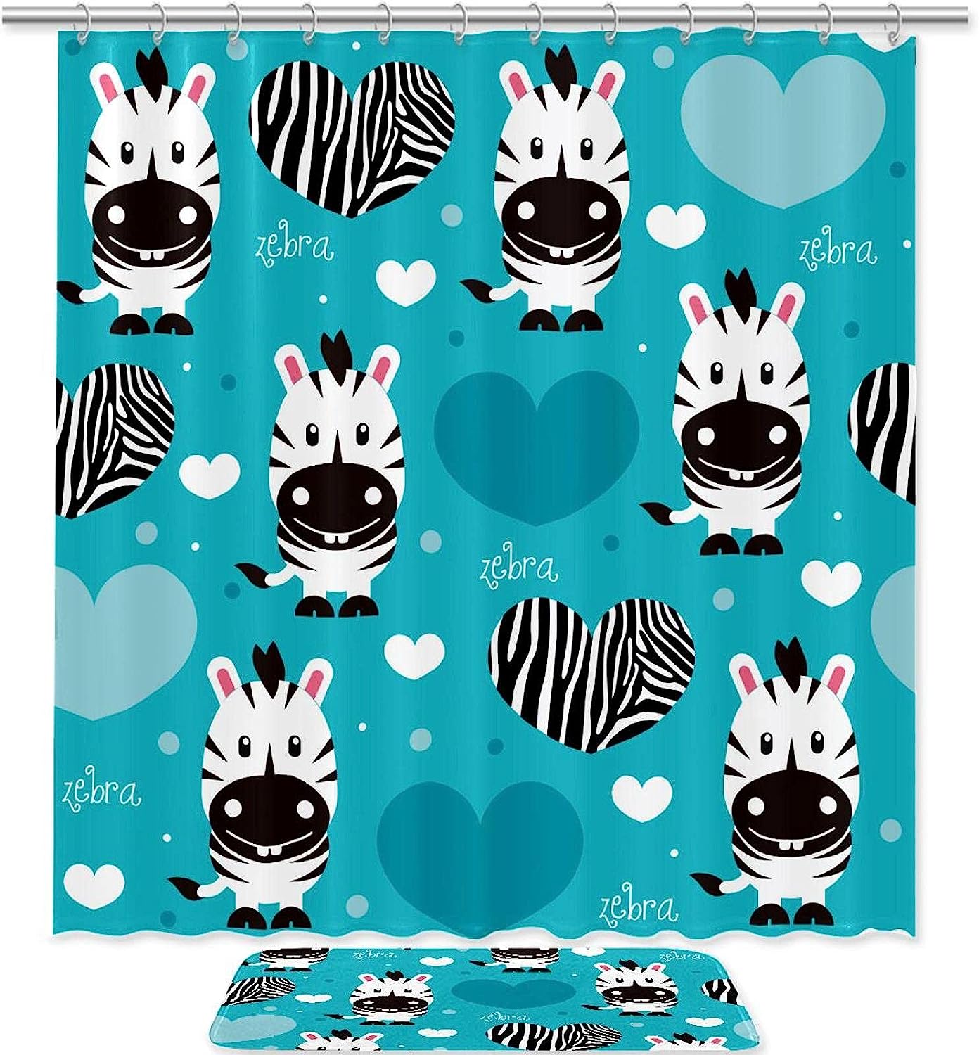 Adorable Cartoon Zebra Love Pattern Shower Curtain Made Of High Quality Fabric