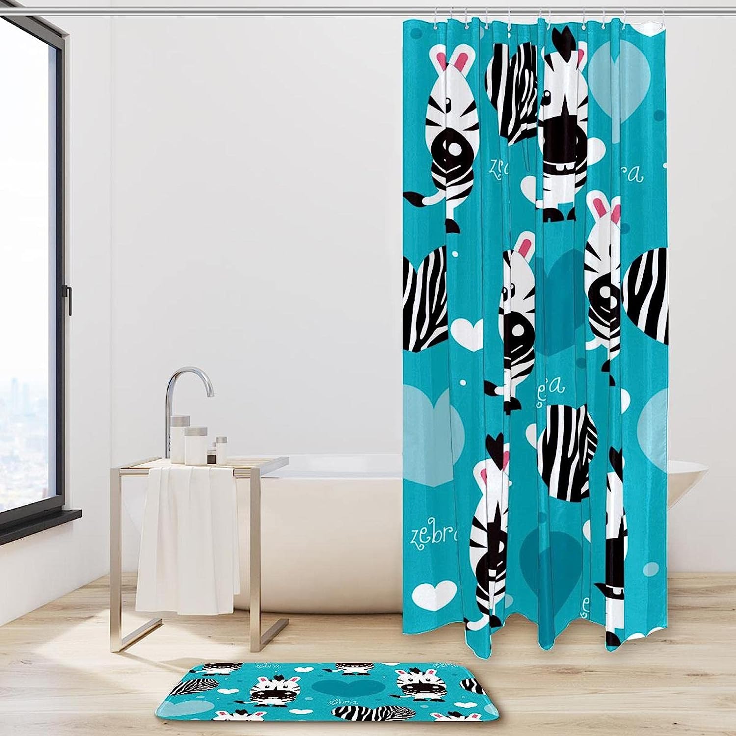Adorable Cartoon Zebra Love Pattern Shower Curtain Made Of High Quality Fabric - Image 2