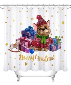Adorable Cute Dog Toys Gift Box Merry Christmas Shower Curtain for Bathroom Decor