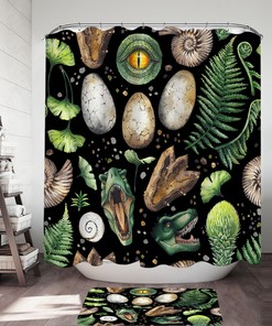 Adorable Dinosaur And Dinosaur Eggs Shower Curtain For Jurassic-Themed Bathroom Decor