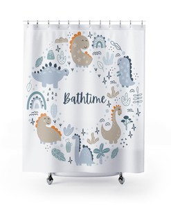 Adorable Dinosaur Shower Curtain For Toddler And Kids Bathroom Makeover