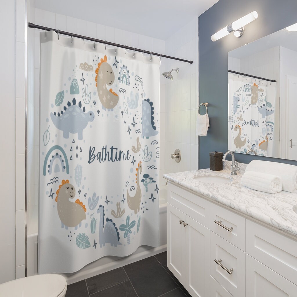 Adorable Dinosaur Shower Curtain For Toddler And Kids Bathroom Makeover - Image 2