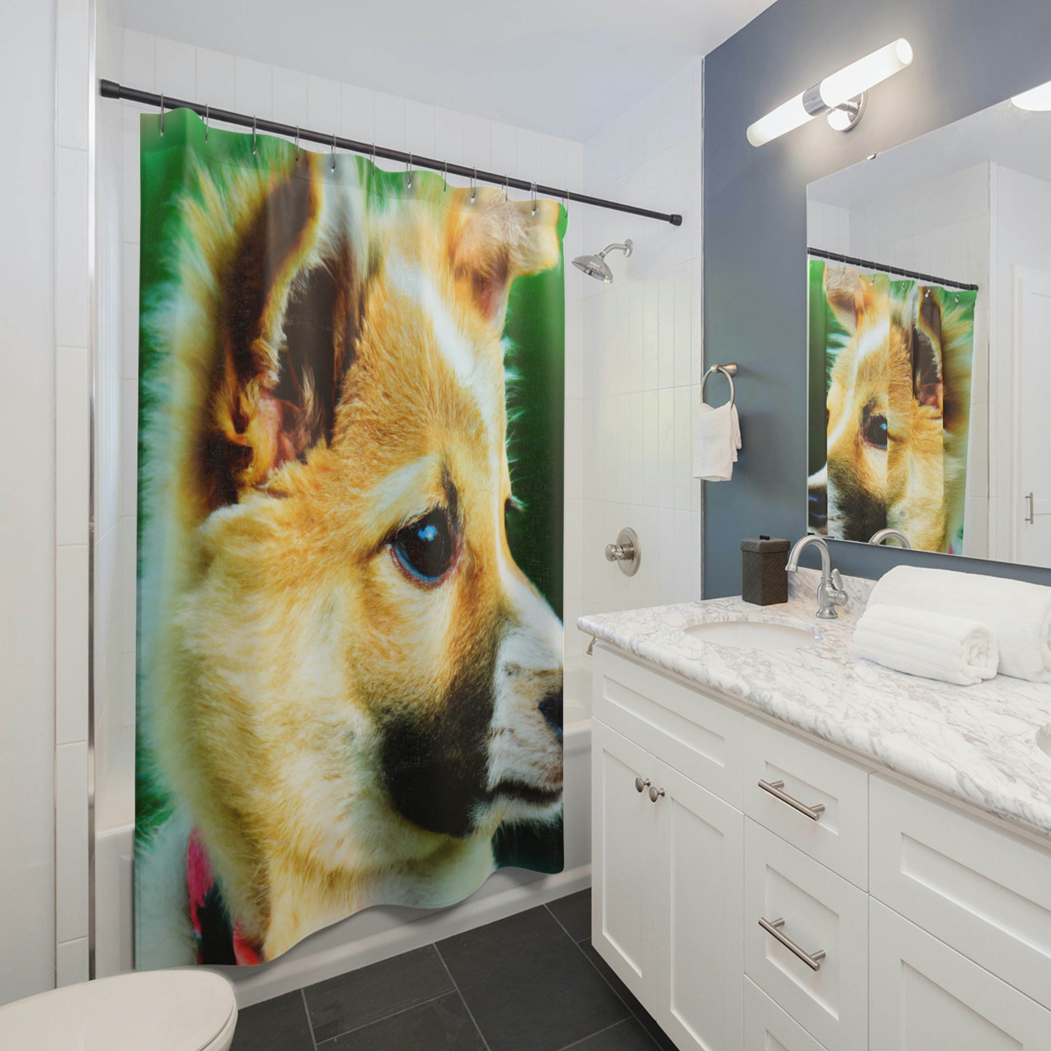 Adorable Dog Shower Curtain with Rosalina Carnevale Design, Highly Durable and Waterproof for Your Bathroom Decor