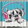 Adorable Dog With Headphones Waterproof Shower Curtain - Music Lover Bathroom Decor