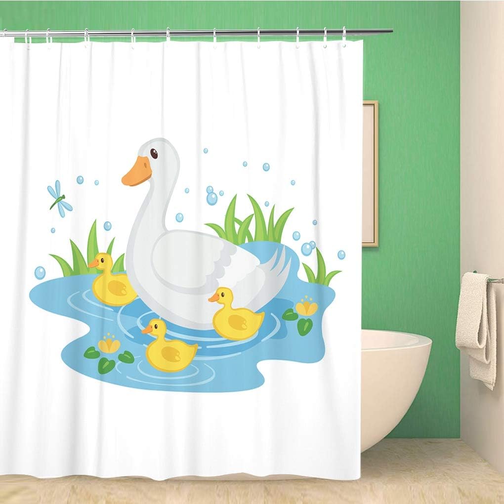 Adorable Duck Family Swimming Shower Curtain - Waterproof Fabric Bathroom Curtains