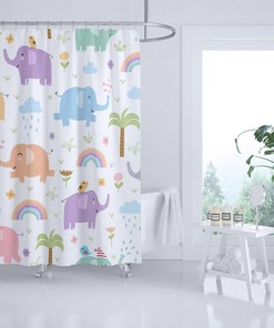 Adorable Elephant Jungle Shower Curtain for Kids Bathroom Decor 