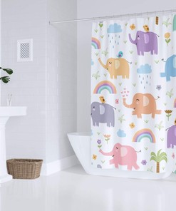 Adorable Elephant Jungle Shower Curtain for Kids Bathroom Decor