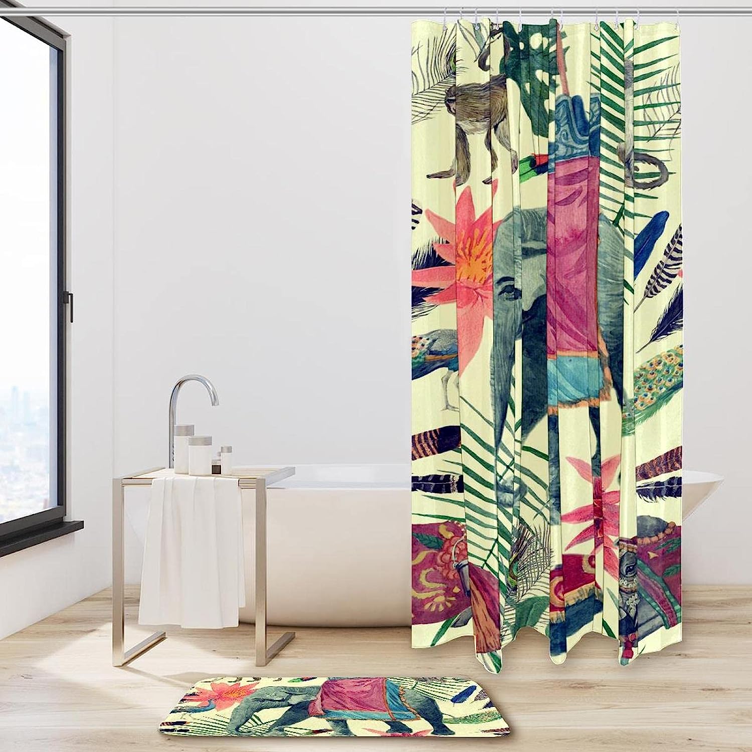 Adorable Elephant Monkeys Peacock Cow Waterproof Shower Curtain For Your Bathroom