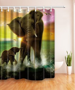 Adorable Elephant Parent-Child Shower Curtain With Wildlife Fabric Decor For Your Bathroom