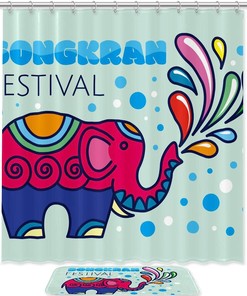 Adorable Elephant Pattern Shower Curtain - Waterproof Fabric For Bathroom