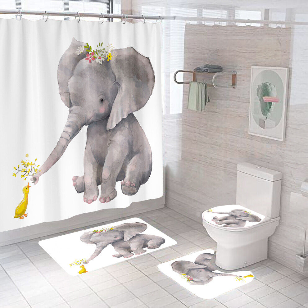 Adorable Elephant Shower Curtain With Cartoon Shower Curtain Design For Your Bathroom