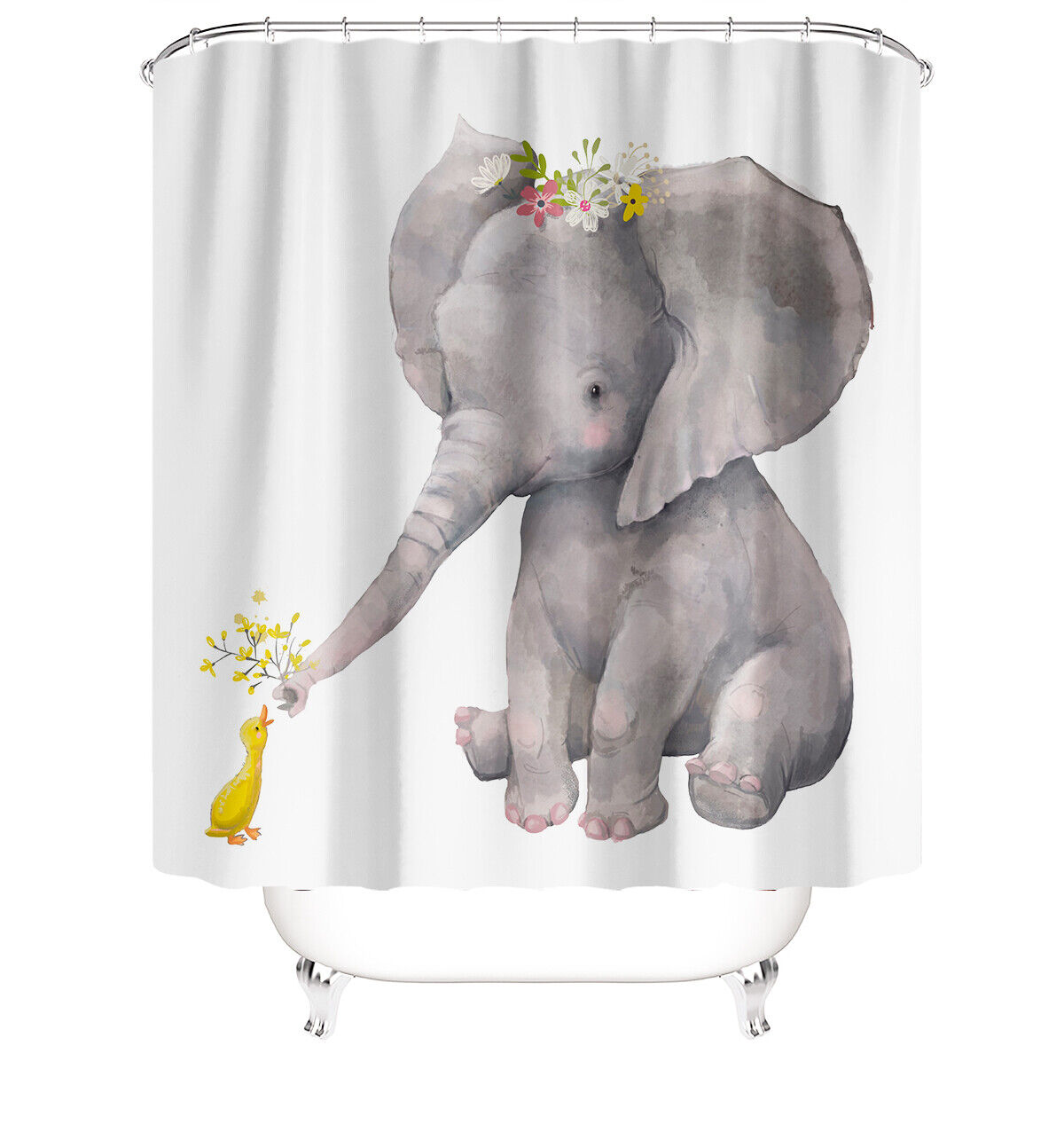 Adorable Elephant Shower Curtain With Cartoon Shower Curtain Design For Your Bathroom