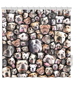 Adorable English Bulldog Portraits Shower Curtain, Novelty Bathroom Decorr 