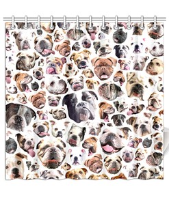 Adorable English Bulldog Portraits Shower Curtain, Novelty Bathroom Decorr