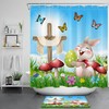 Adorable Floral Red Mushroom Rabbit Easter Eggs Shower Curtain For An Organic Bathroom Decor