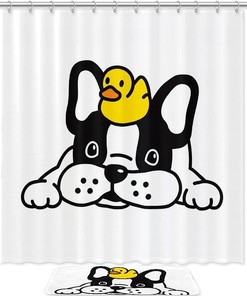 Adorable French Bulldog Duck Puppy Shower Curtain Waterproof Fabric Bathroom Curtain
