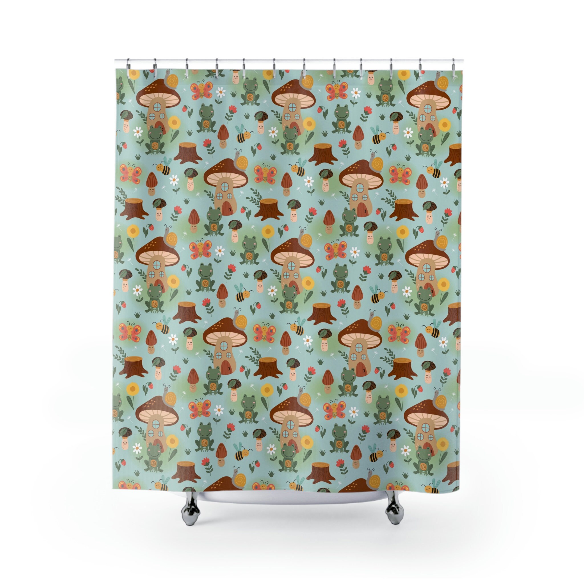 Adorable Frog And Mushroom Shower Curtain For Fun And Vibrant Bathroom Decor