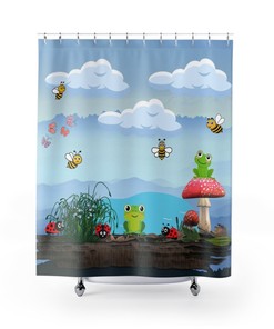 Adorable Frog And Pond Shower Curtain For Kids And Frog Lovers - Fun And Cute Bathroom Decor