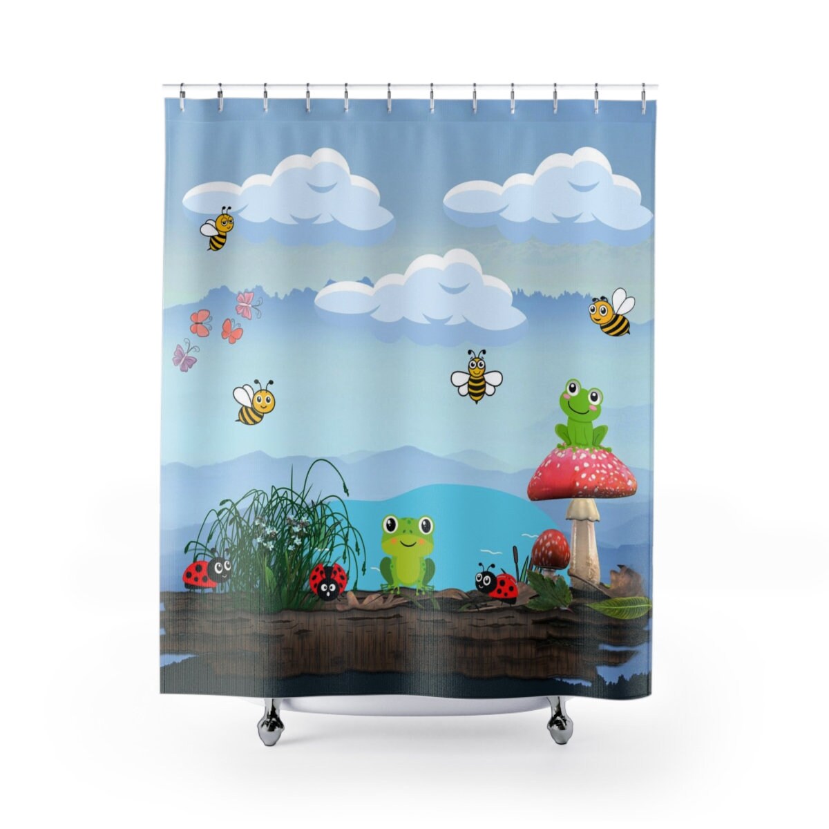 Adorable Frog And Pond Shower Curtain For Kids And Frog Lovers - Fun And Cute Bathroom Decor