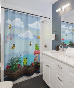 Adorable Frog And Pond Shower Curtain For Kids And Frog Lovers - Fun And Cute Bathroom Decor