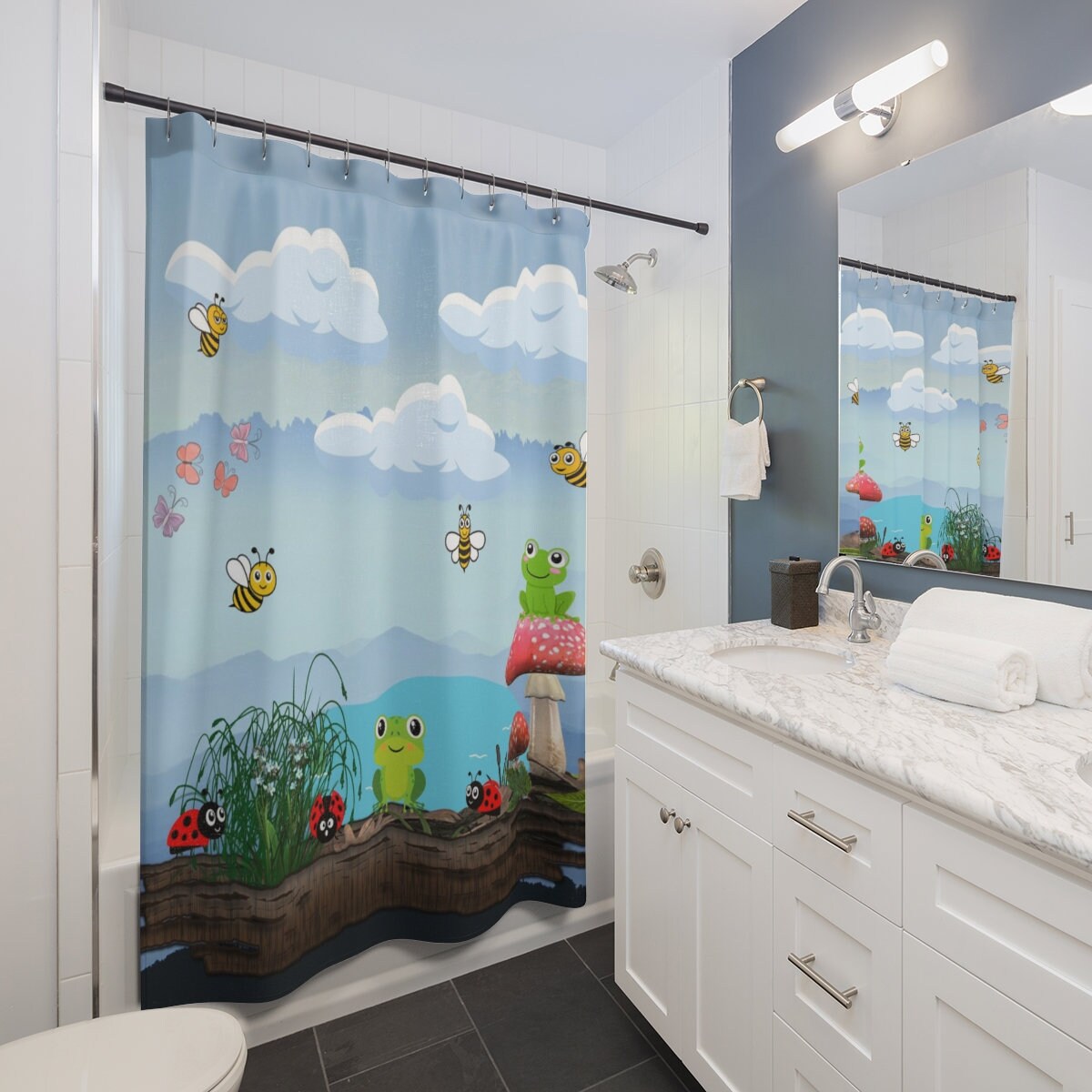 Adorable Frog And Pond Shower Curtain For Kids And Frog Lovers - Fun And Cute Bathroom Decor