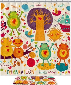 Adorable Frog Shower Curtain - Waterproof Bathroom Decor